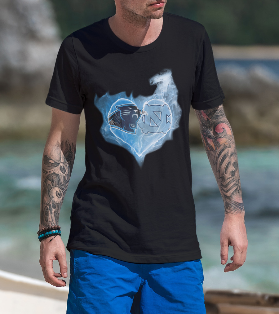 Carolina Panthers Unc Tar Heels Heart Smoke Fusion T-Shirt