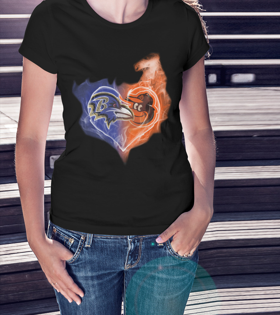 Baltimore Ravens Orioles Heart Fusion T-Shirt