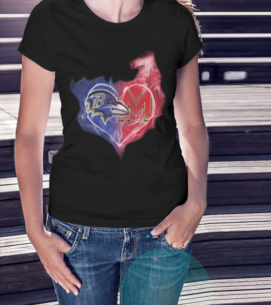 Baltimore Ravens Maryland Terrapins Heart Fusion T-Shirt