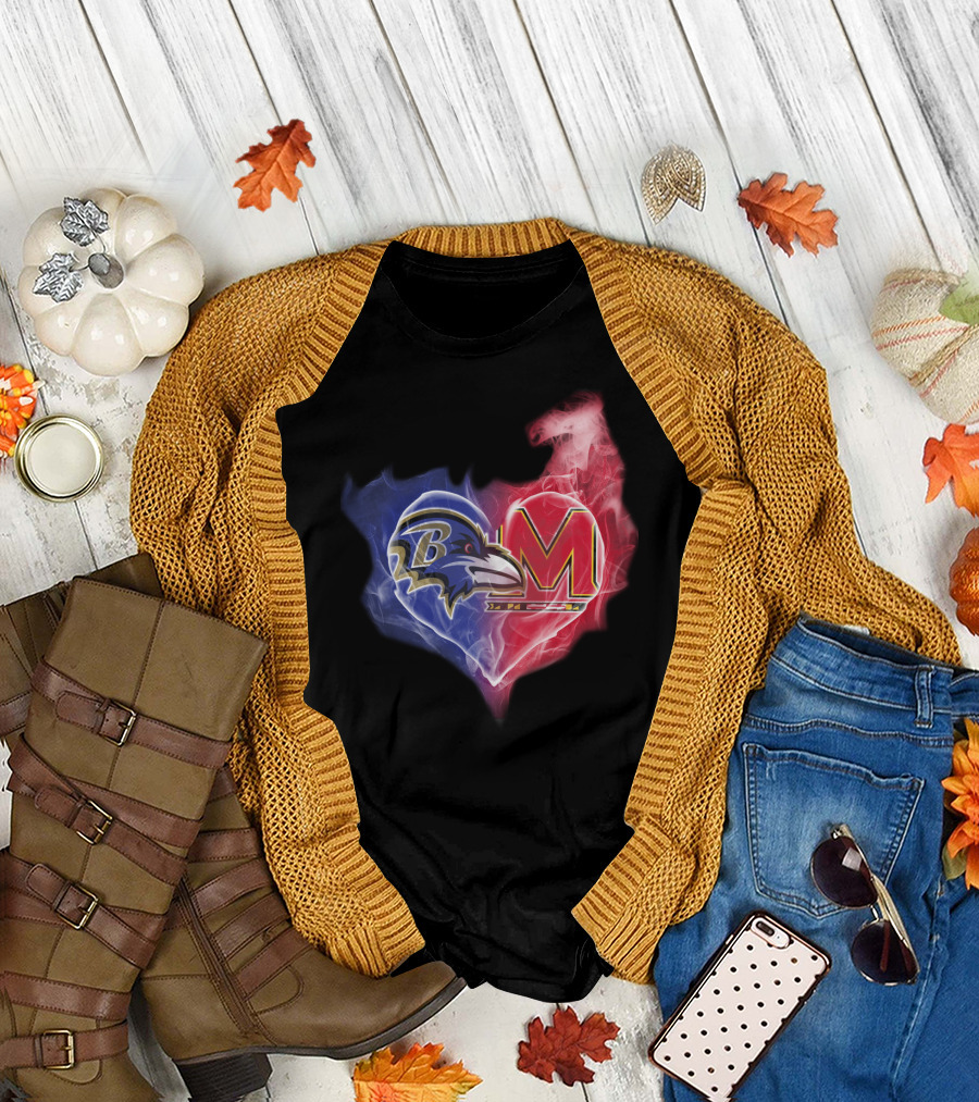 Baltimore Ravens Maryland Terrapins Heart Fusion T-Shirt
