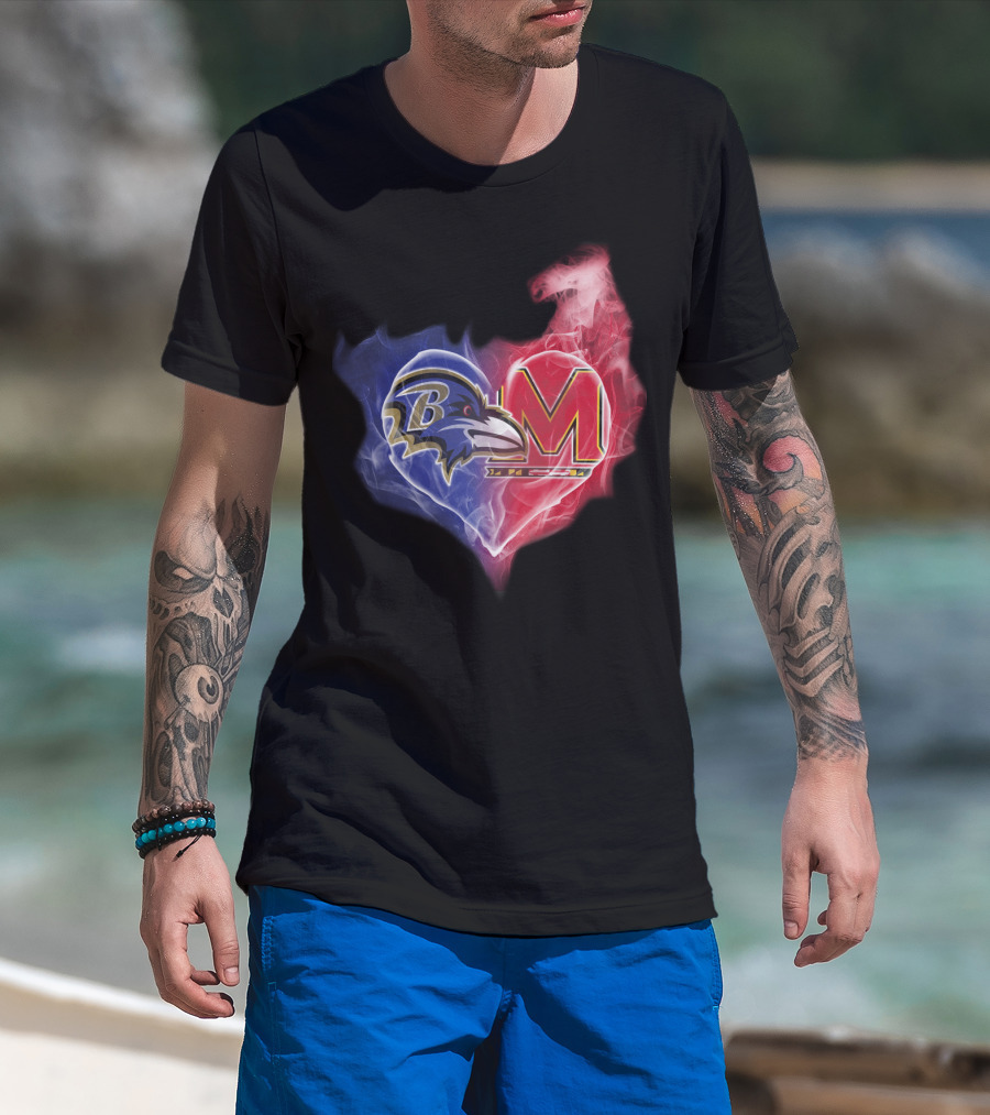 Baltimore Ravens Maryland Terrapins Heart Fusion T-Shirt