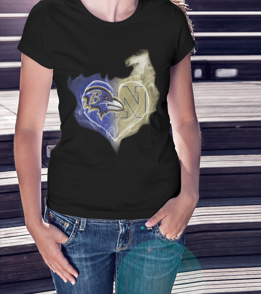Baltimore Ravens Navy Midshipmen Heart Fusion T-Shirt