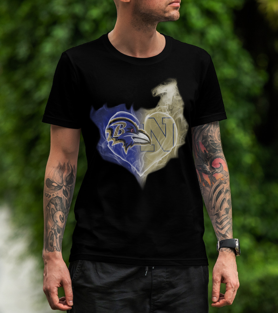Baltimore Ravens Navy Midshipmen Heart Fusion T-Shirt