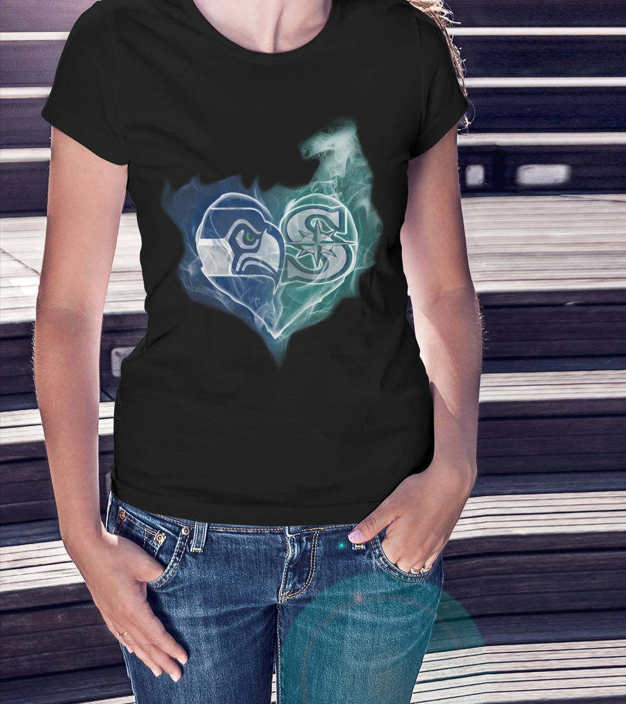 Seahawks Mariners Heart Logo Fusion T-Shirt