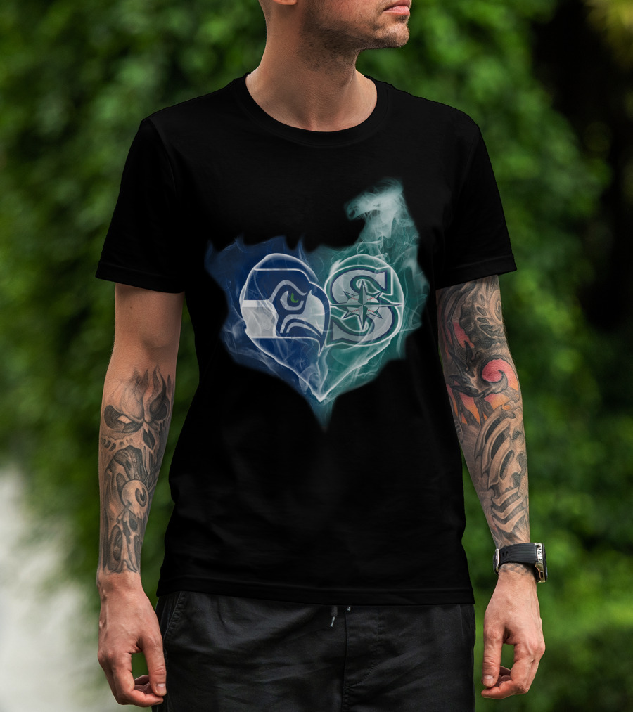 Seahawks Mariners Heart Logo Fusion T-Shirt