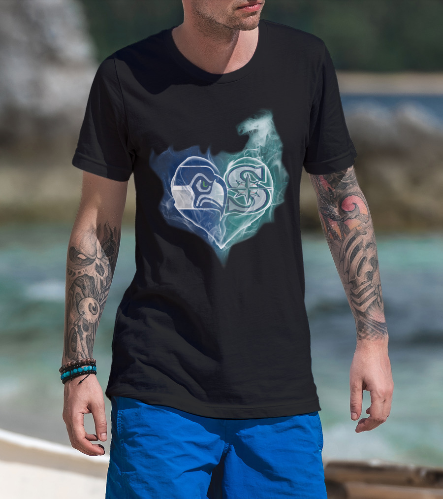 Seahawks Mariners Heart Logo Fusion T-Shirt