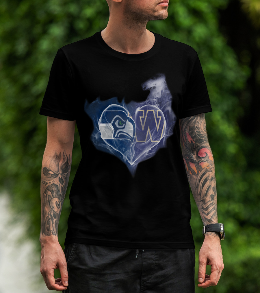 Seattle Seahawks Washington Huskies Heart Smoke T-Shirt