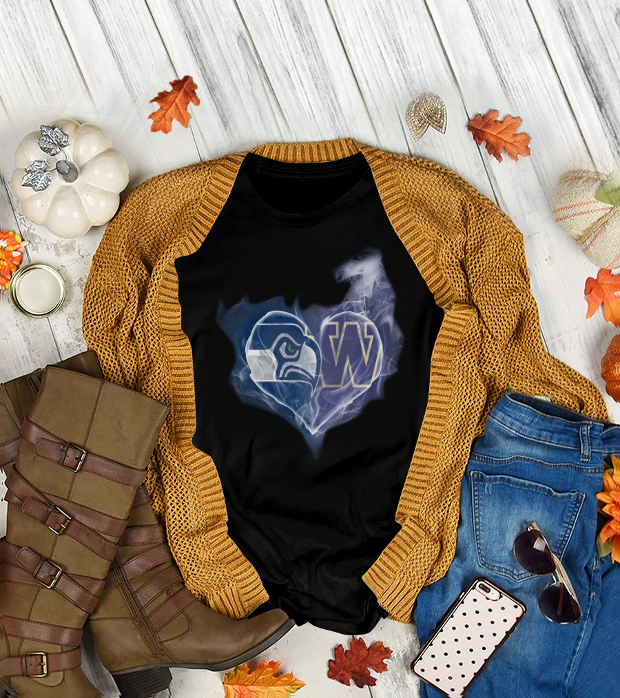 Seattle Seahawks Washington Huskies Heart Smoke T-Shirt