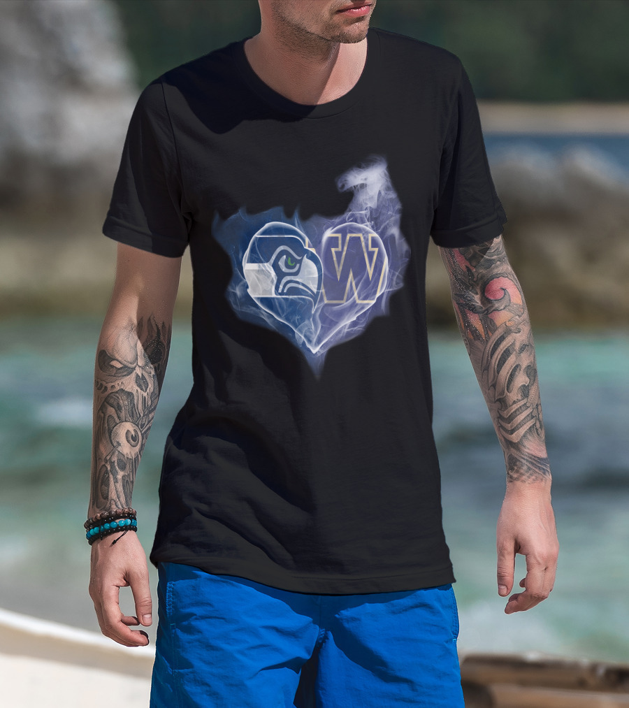 Seattle Seahawks Washington Huskies Heart Smoke T-Shirt