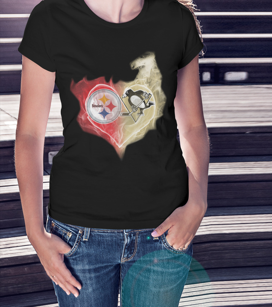 Steelers Penguins Smoke Heart T-Shirt
