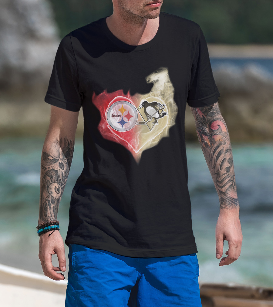 Steelers Penguins Smoke Heart T-Shirt