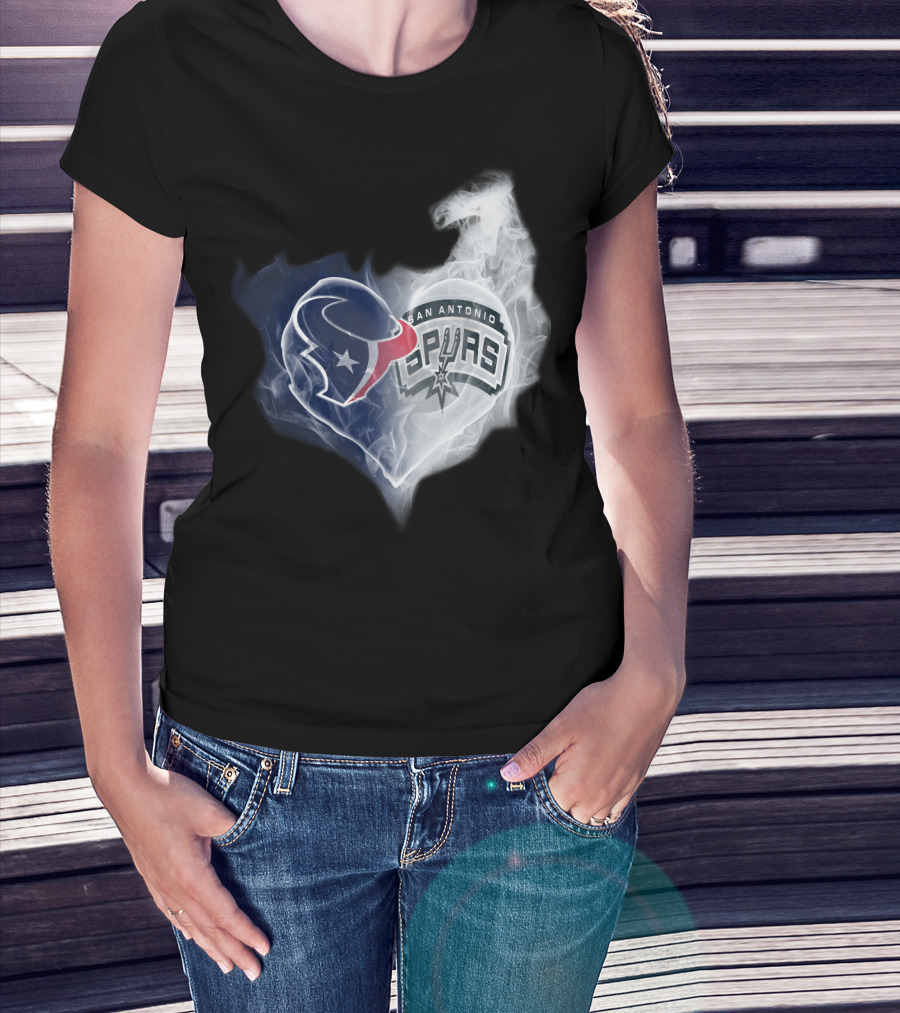 Houston Texans San Antonio Spurs Heart Shape T-Shirt