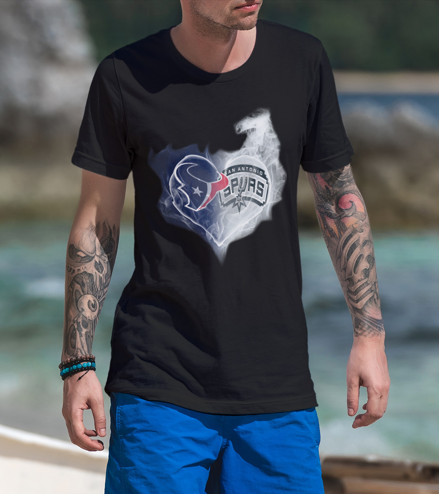 Houston Texans San Antonio Spurs Heart Shape T-Shirt
