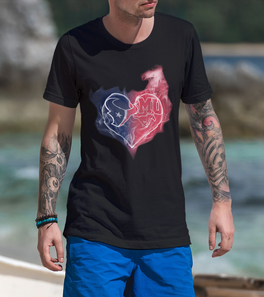 Houston Texans Smu Mustangs Heart T-Shirt
