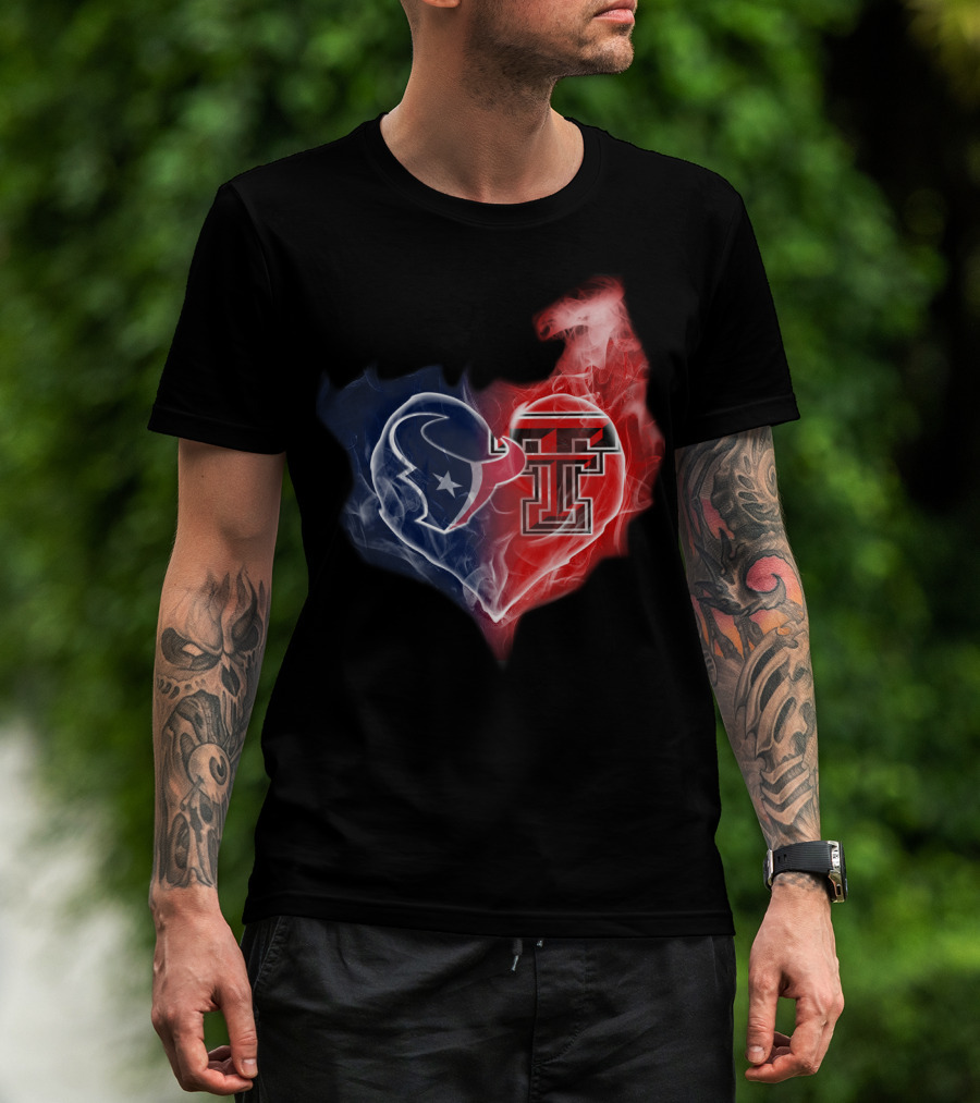 Houston Texans And Texas Tech Red Raiders Heart T-Shirt