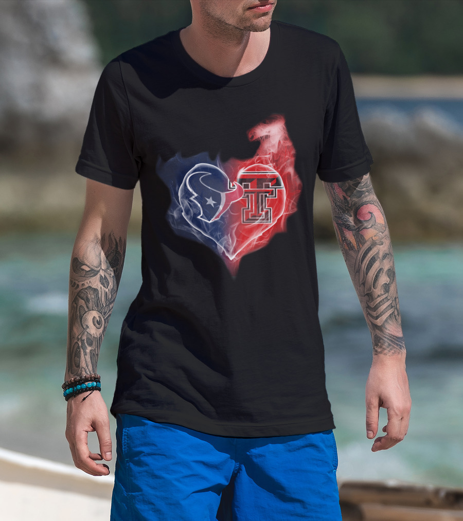 Houston Texans And Texas Tech Red Raiders Heart T-Shirt