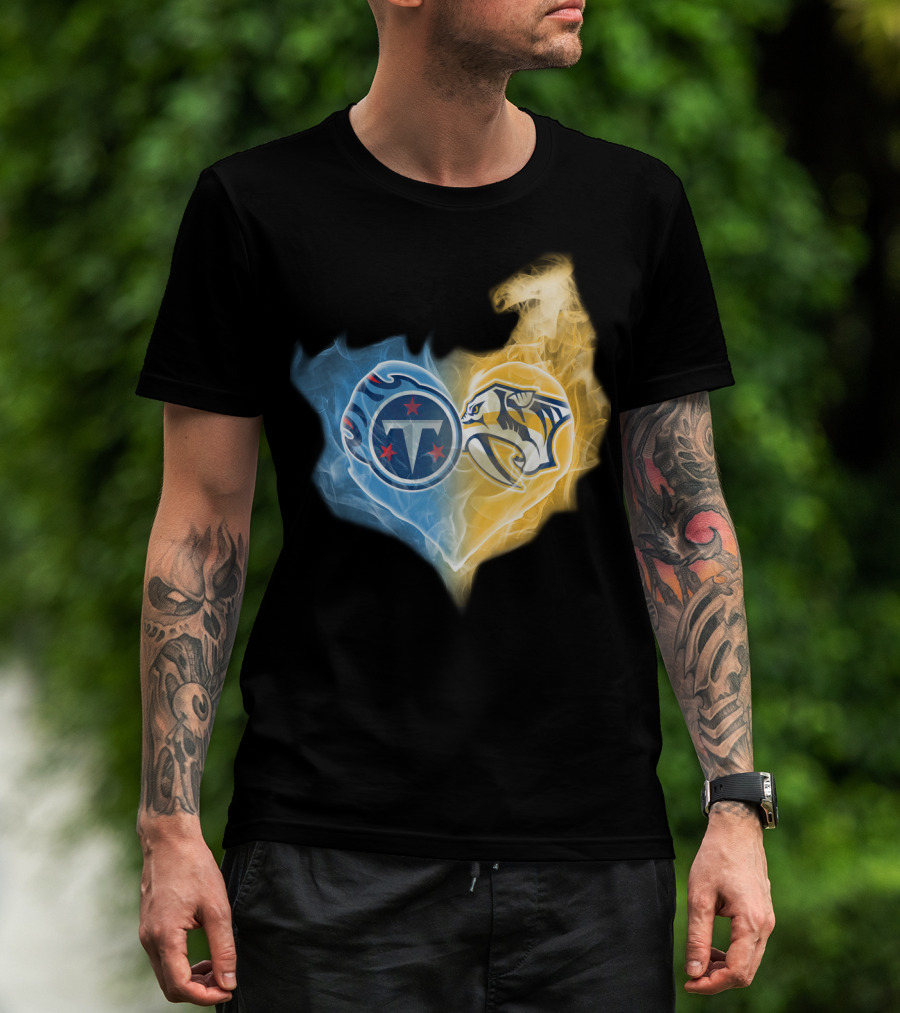 Tennessee Titans Titans And Nashville Predators Heart Logo T-Shirt