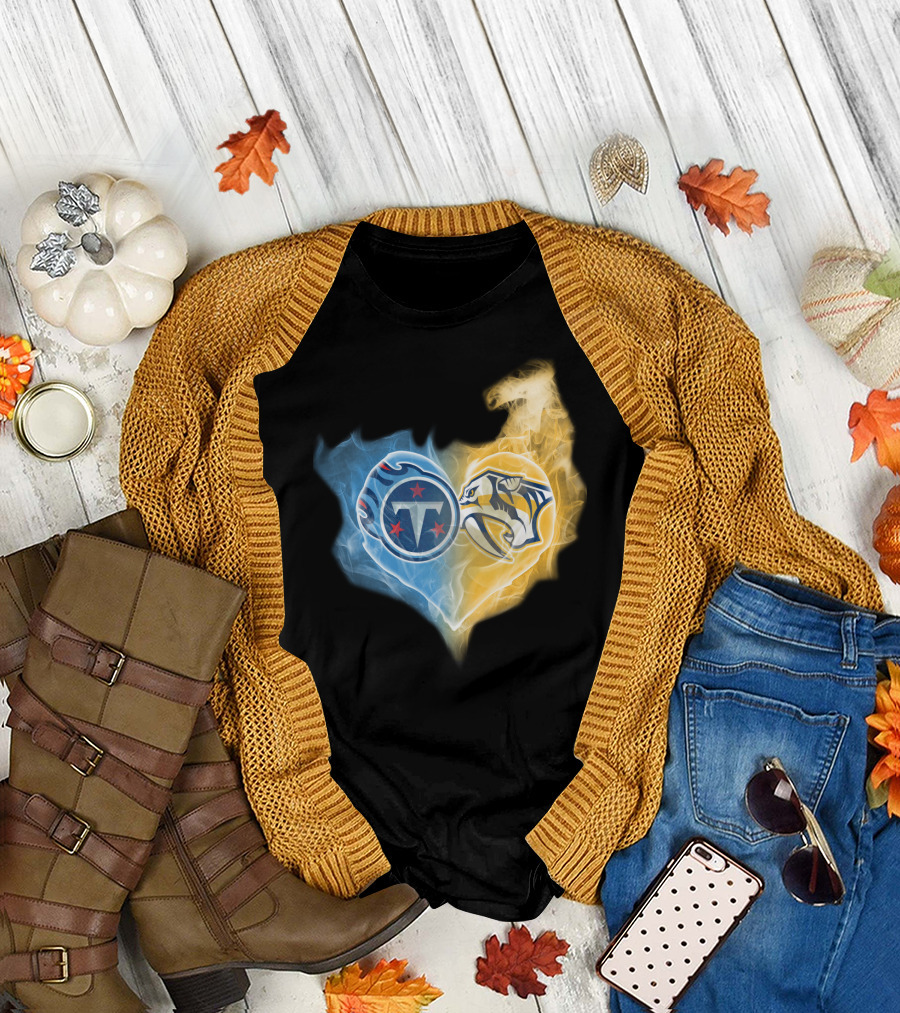 Tennessee Titans Titans And Nashville Predators Heart Logo T-Shirt