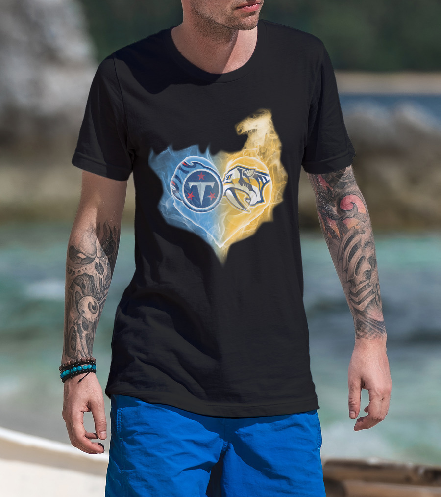 Tennessee Titans Titans And Nashville Predators Heart Logo T-Shirt