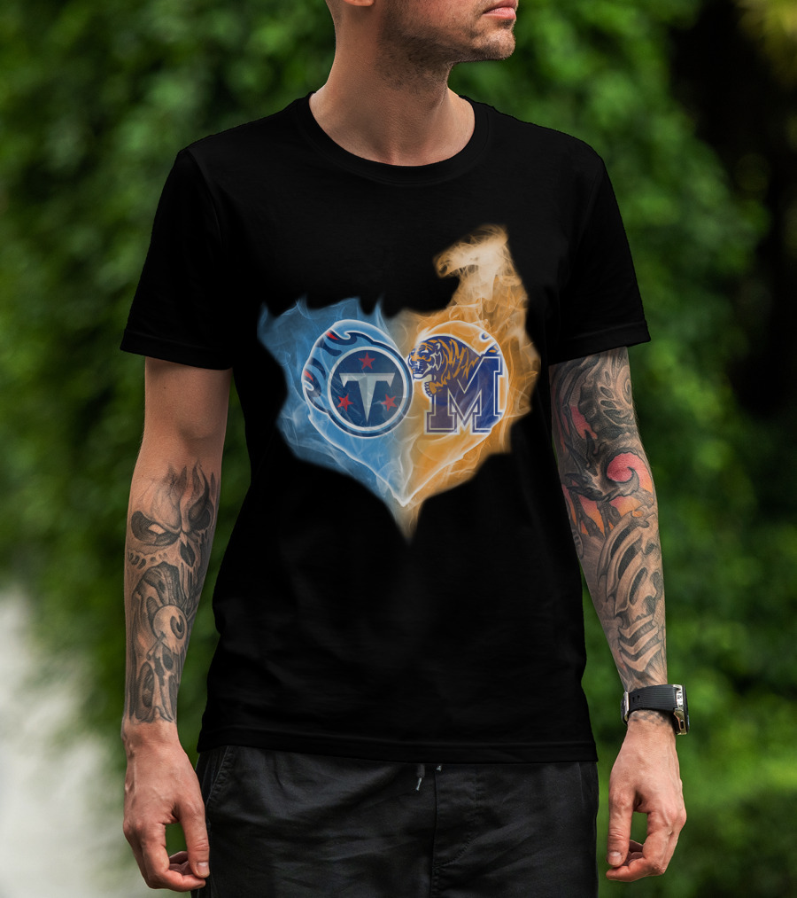 Tennessee Titans Memphis Tigers Heart Flame T-Shirt