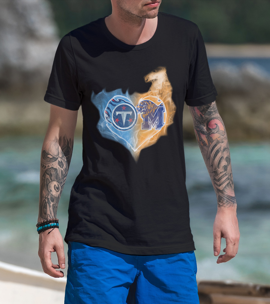 Tennessee Titans Memphis Tigers Heart Flame T-Shirt