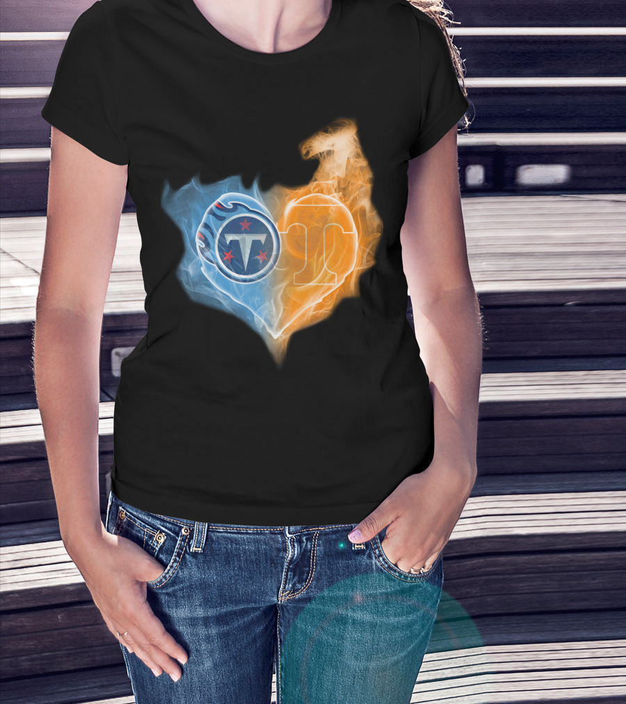 Tennessee Titans Volunteers Heart Flame Fusion T-Shirt