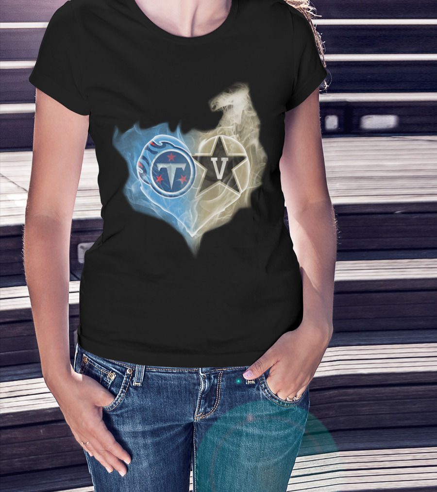 Tennessee Titans Vanderbilt Commodores Split Heart Logo Hybrid T-Shirt