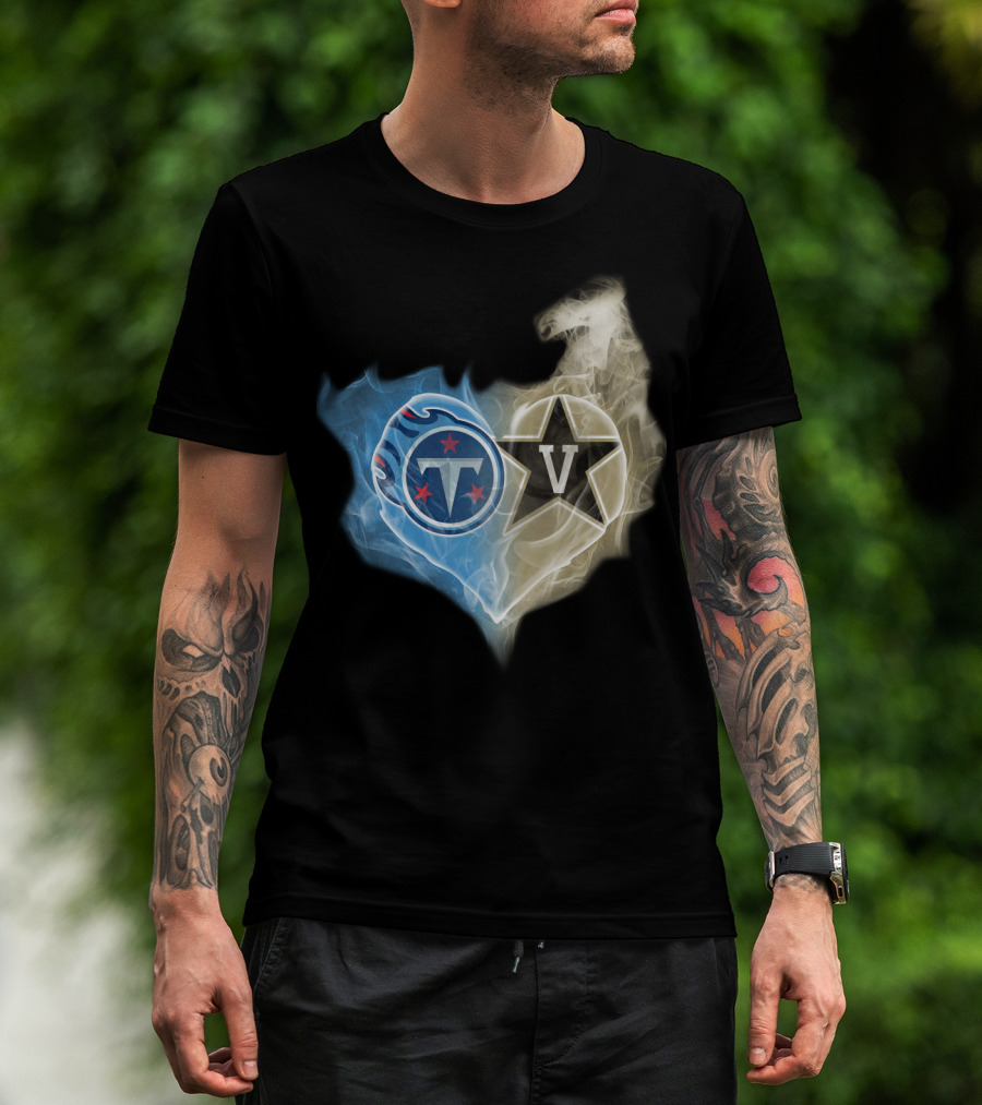 Tennessee Titans Vanderbilt Commodores Split Heart Logo Hybrid T-Shirt