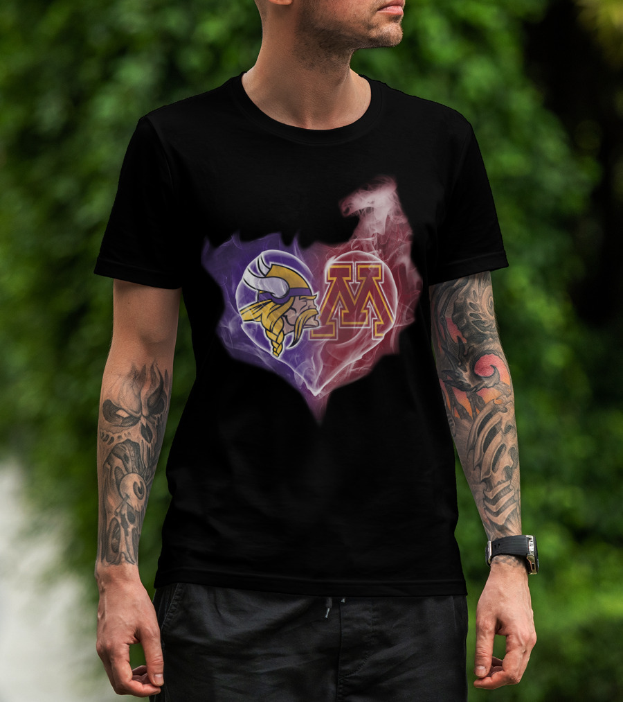 Minnesota Vikings And Golden Gophers Heart Logo Fusion T-Shirt
