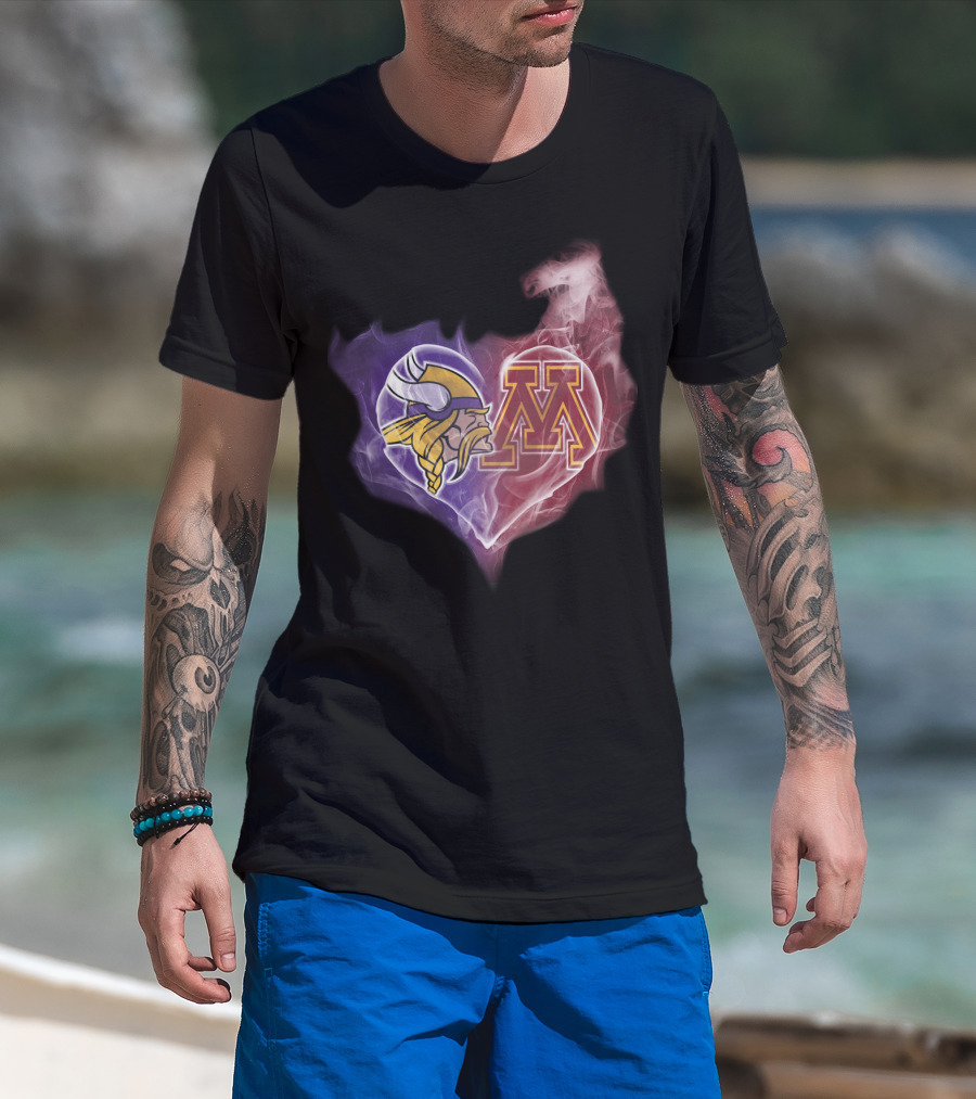 Minnesota Vikings And Golden Gophers Heart Logo Fusion T-Shirt