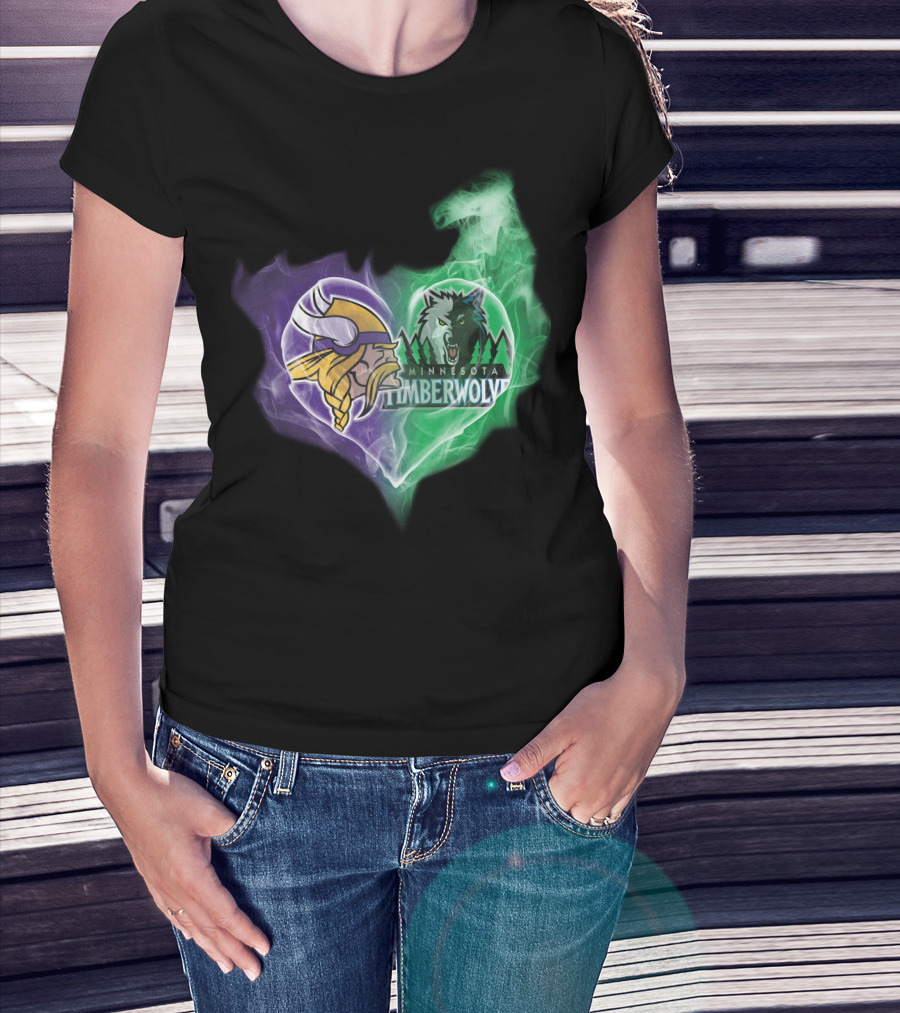 Minnesota Vikings Timberwolves Heart Smoke T-Shirt