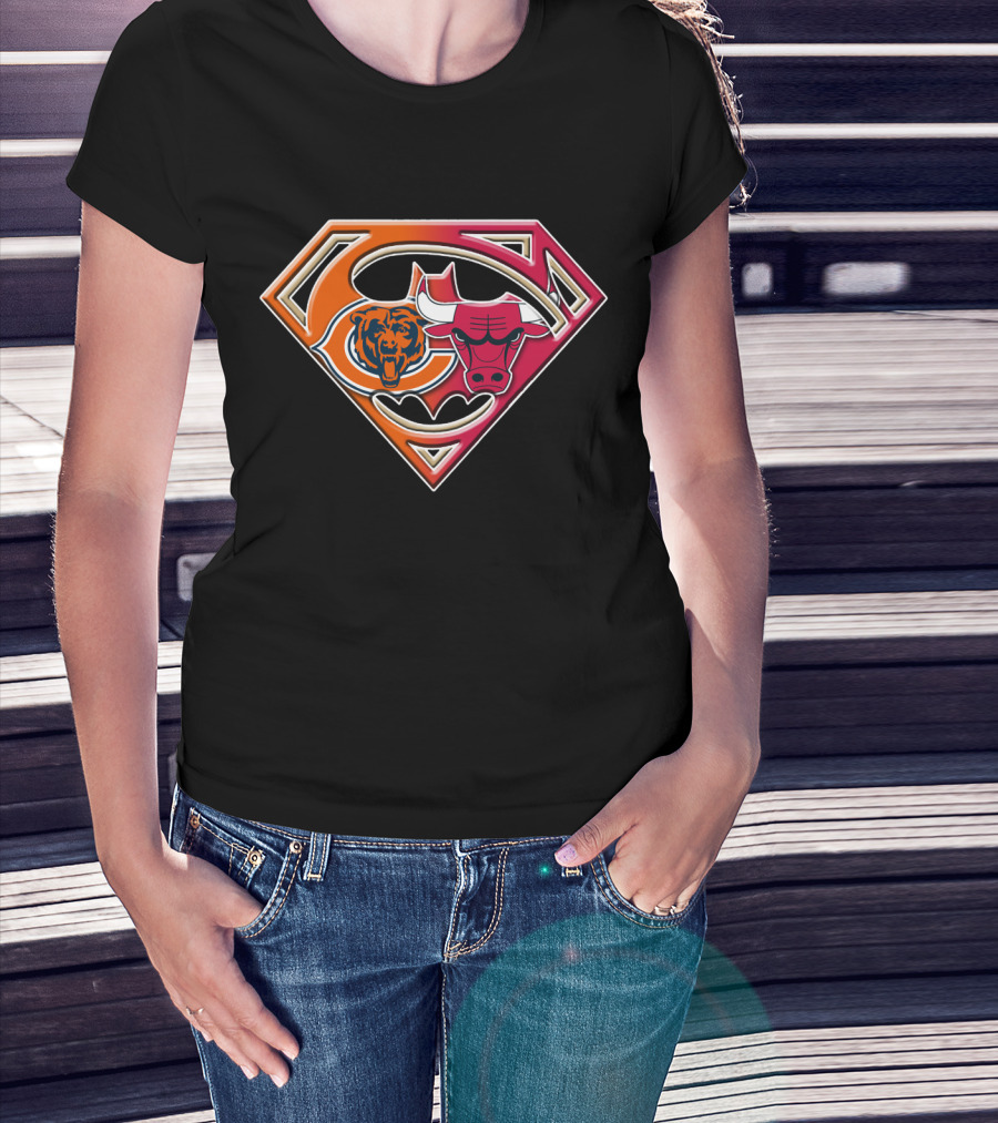 Chicago Bears Bulls Superman Logo Fusion T-Shirt