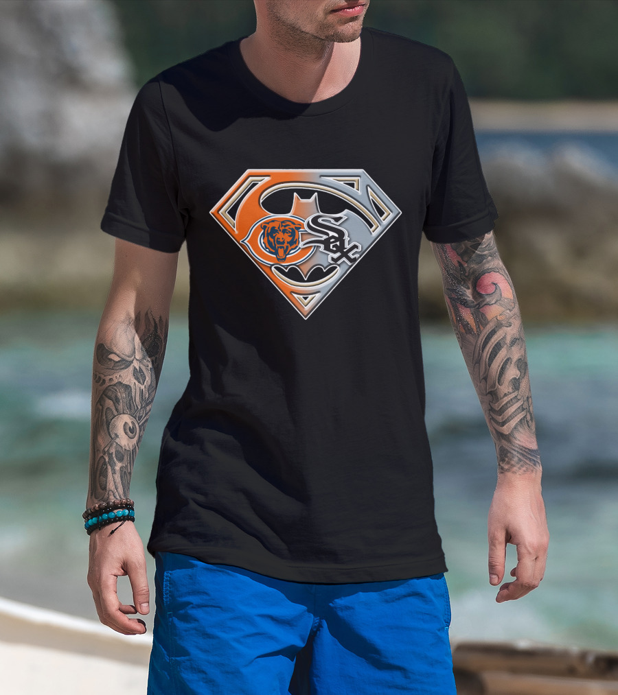 Chicago Bears White Sox Superhero Logo Mix T-Shirt
