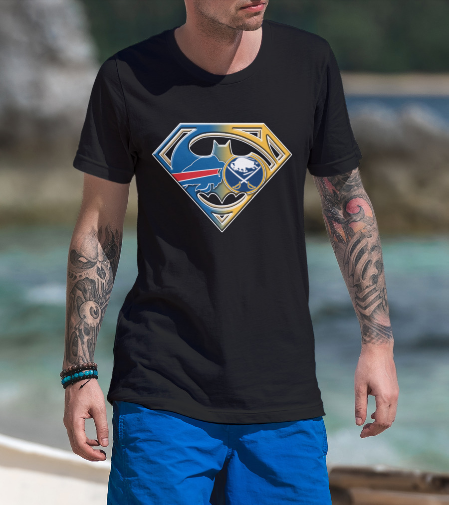 Batman Superman Buffalo Sabres Logo Fusion T-Shirt