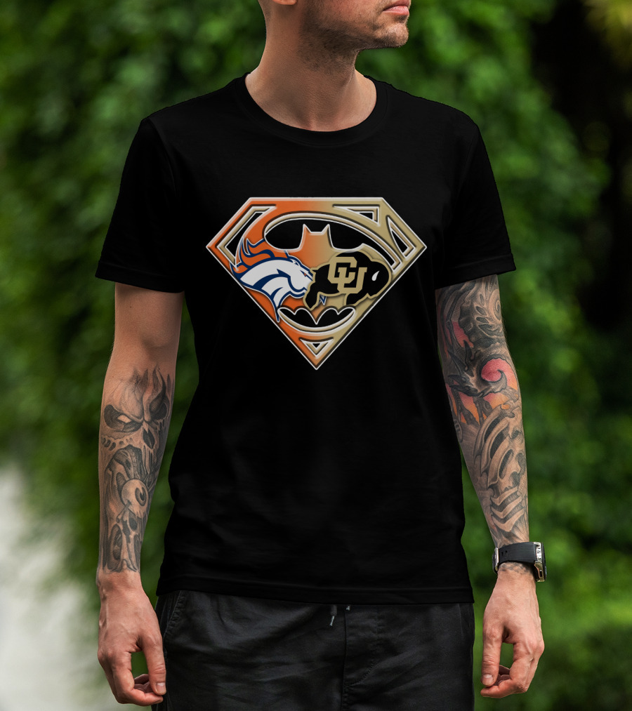 Denver Broncos Colorado Buffaloes Superman Batman Logo Combination T-Shirt