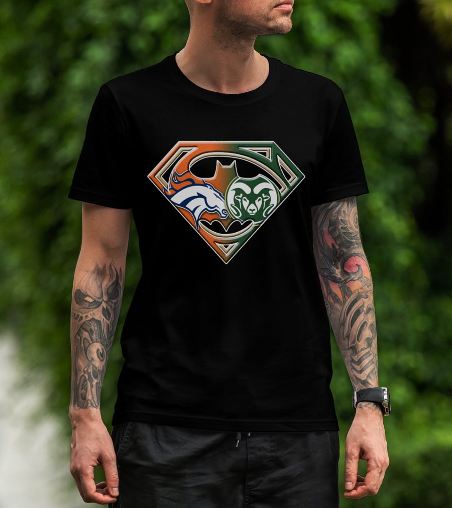 Superman Batman Denver Broncos Colorado State Rams Logo Fusion T-Shirt
