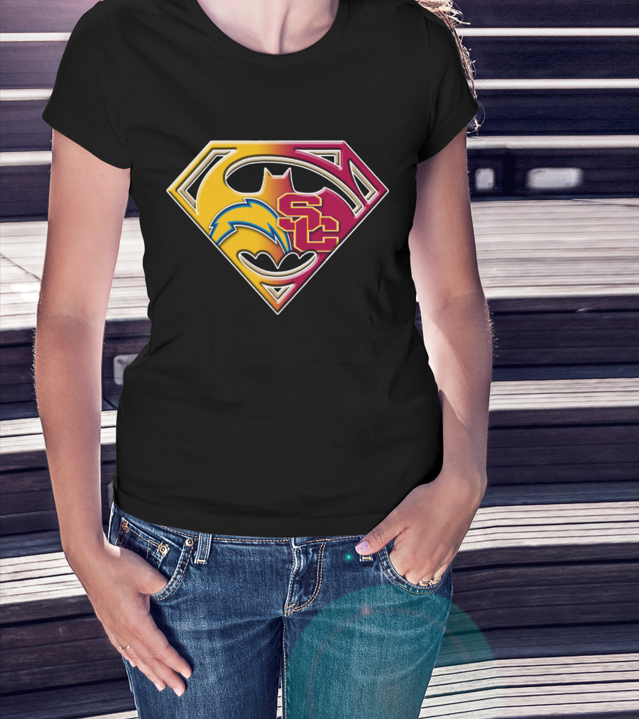 Bat 036: Batman Superhero Superman Chargers Sc Logo Fusion T-Shirt