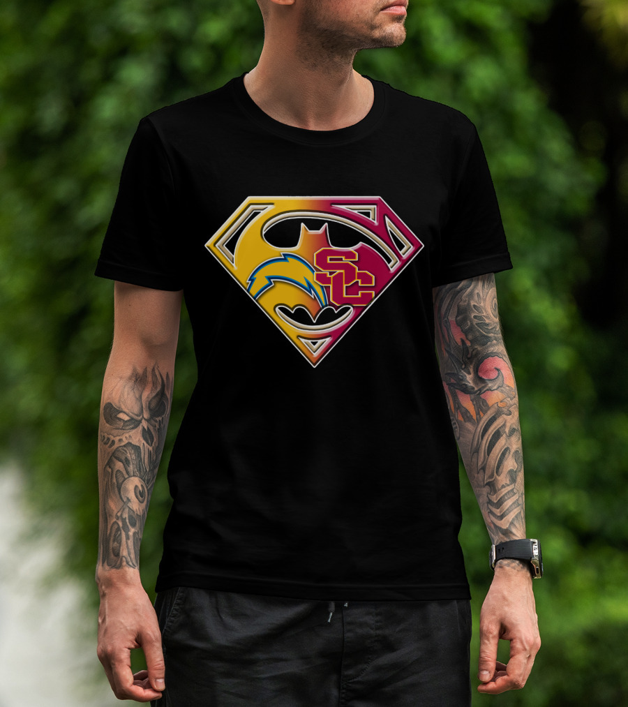 Bat 036: Batman Superhero Superman Chargers Sc Logo Fusion T-Shirt