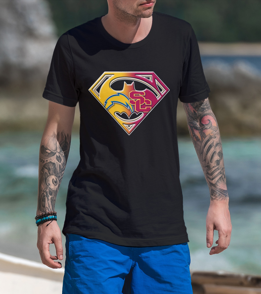 Bat 036: Batman Superhero Superman Chargers Sc Logo Fusion T-Shirt