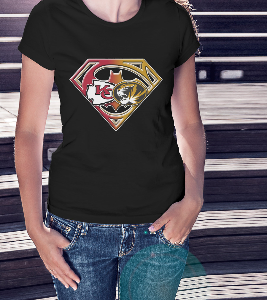 Kansas City Chiefs And Missouri Tigers Superman Logo Fusion T-Shirt