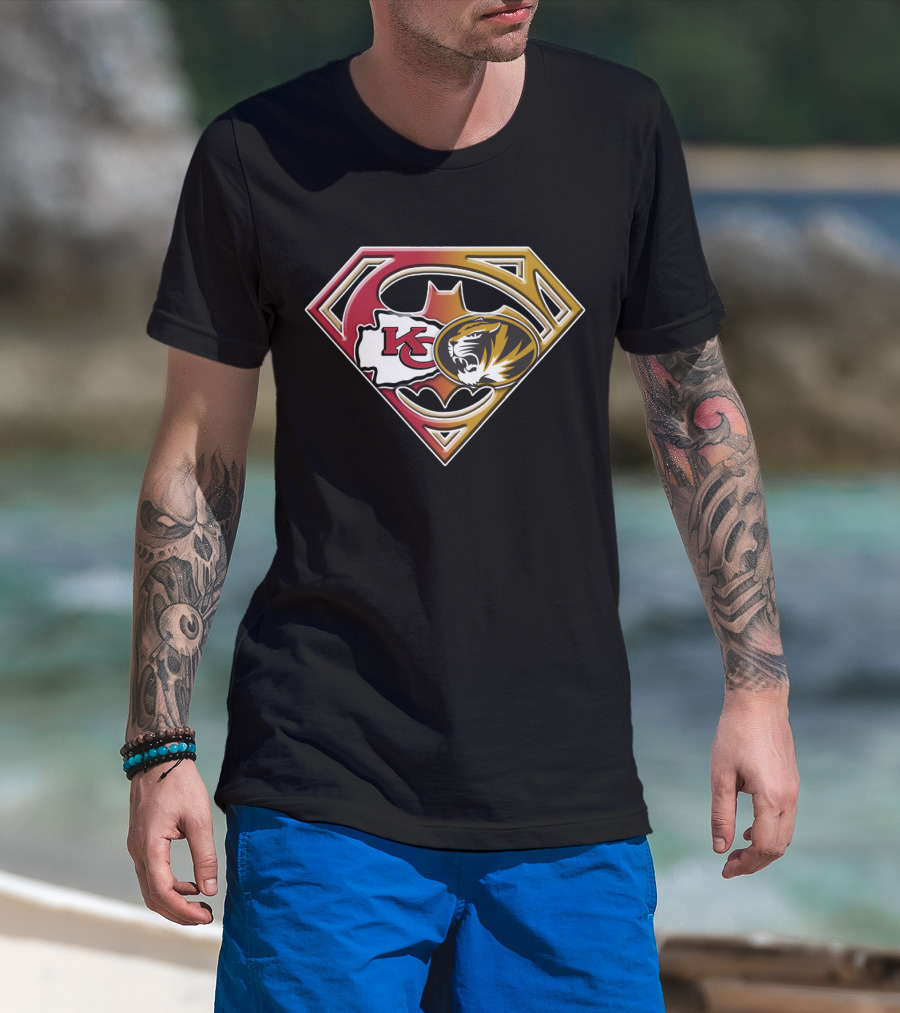 Kansas City Chiefs And Missouri Tigers Superman Logo Fusion T-Shirt