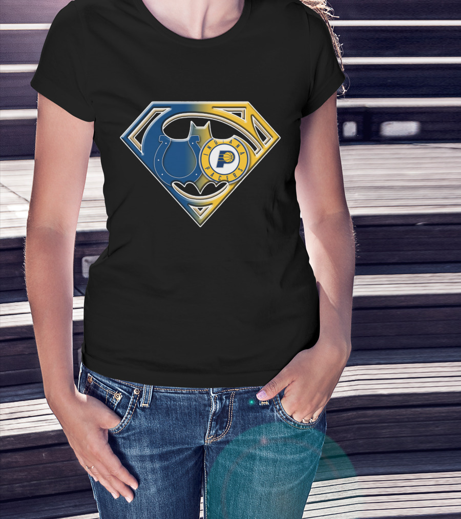 Indiana Pacers Colts Batman Superman Shield Bat T-Shirt