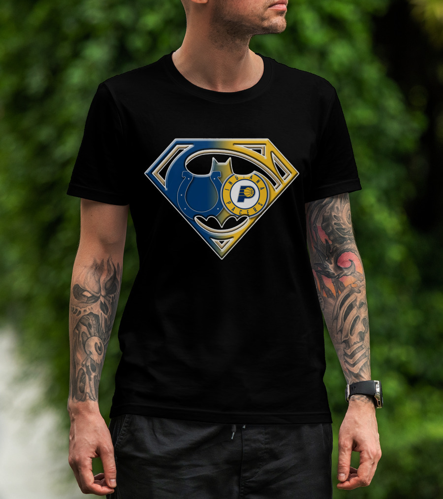Indiana Pacers Colts Batman Superman Shield Bat T-Shirt