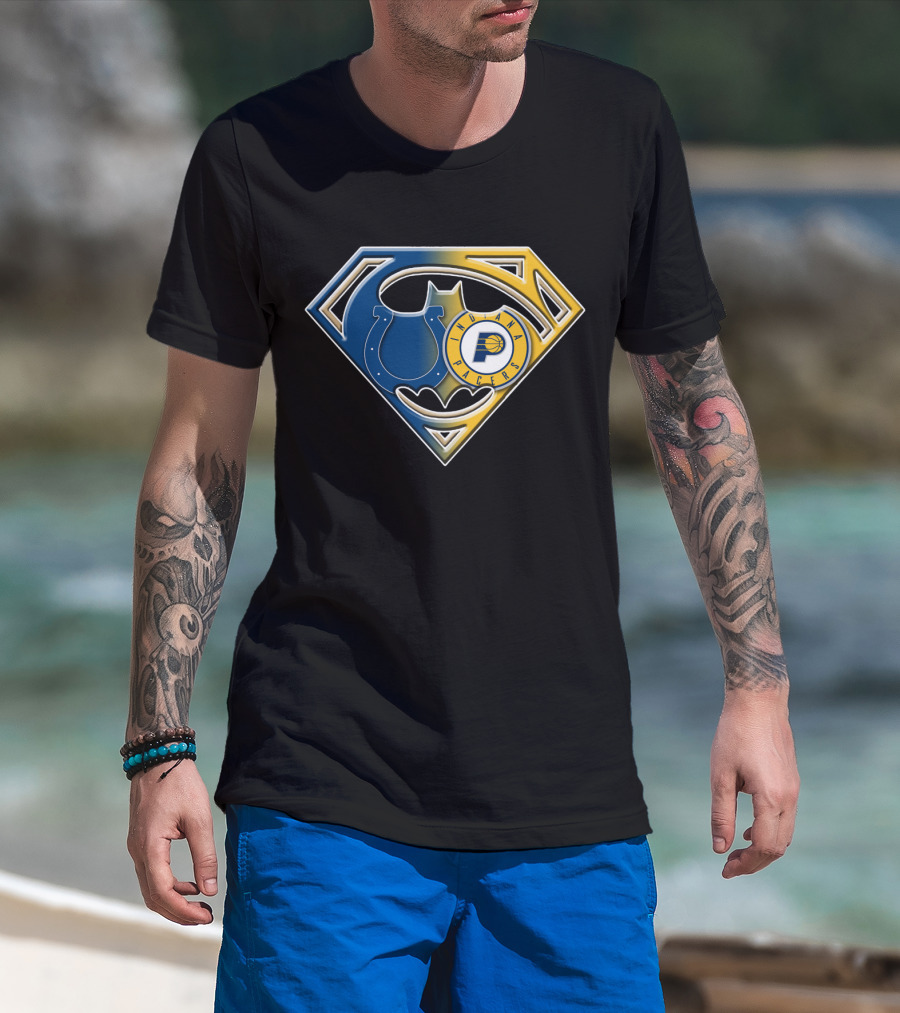 Indiana Pacers Colts Batman Superman Shield Bat T-Shirt