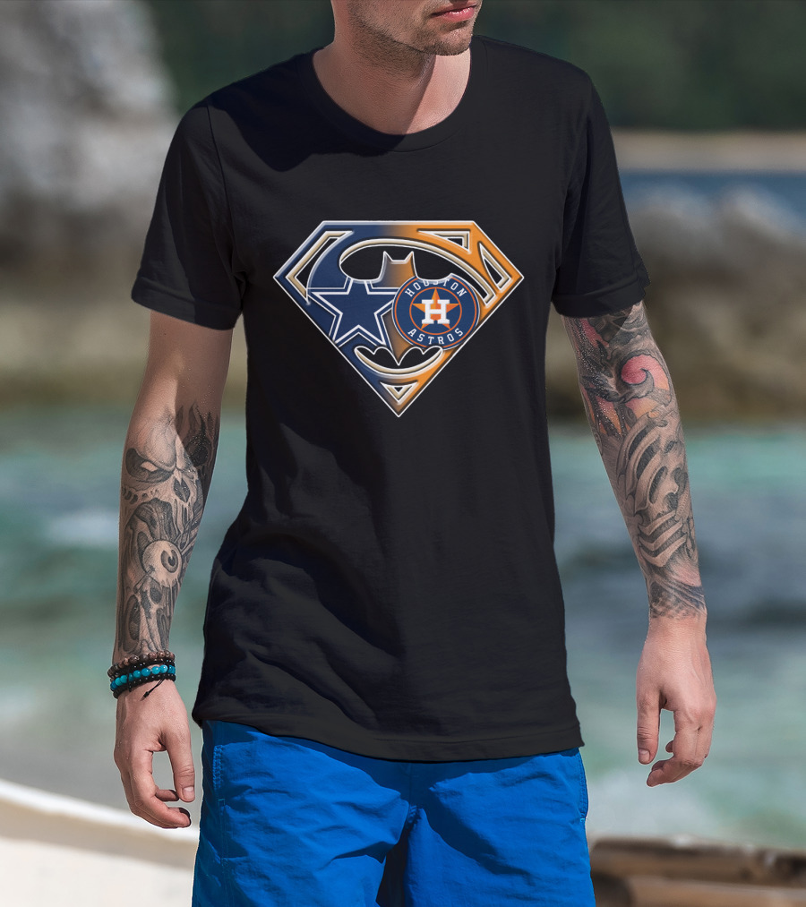 Dallas Cowboys Houston Astros Superman Batman Logo Mashup T-Shirt