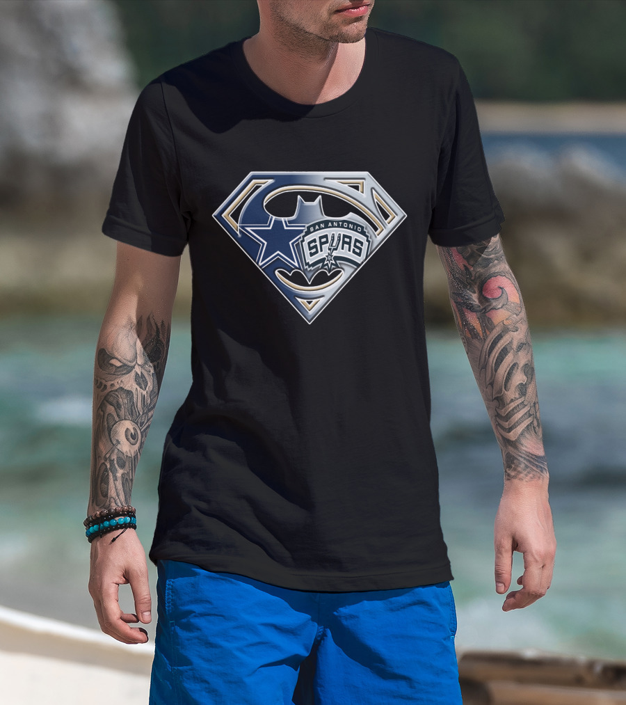 Superman Batman Dallas Cowboys San Antonio Spurs Logo Mashup T-Shirt