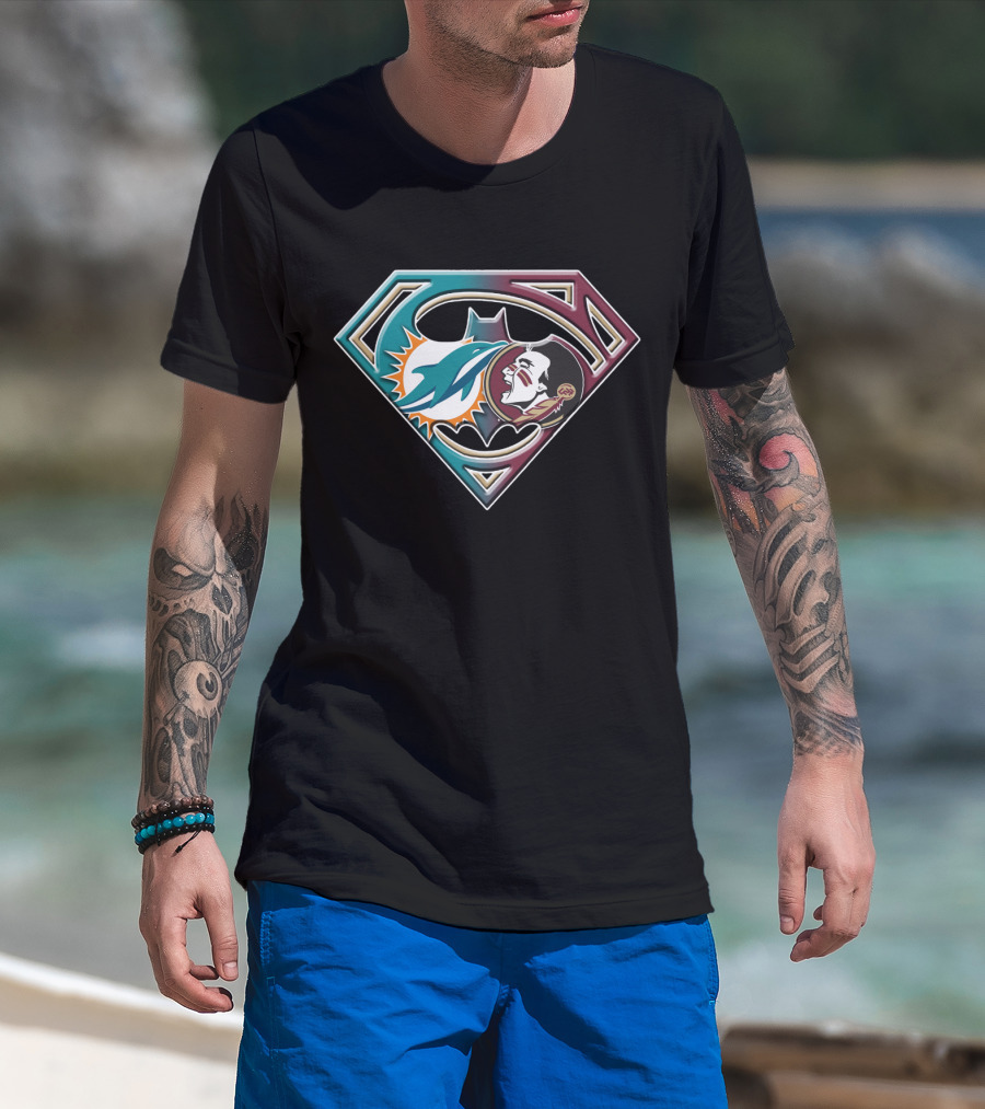 Miami Dolphins Superman Logo With Native American Face In Bat 052 T-Shirt