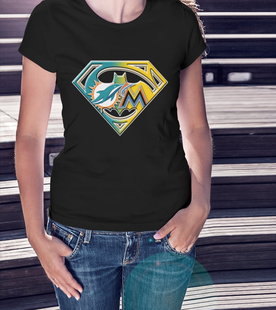 Miami Dolphins Marlins Batman Superman Bat 055 T-Shirt