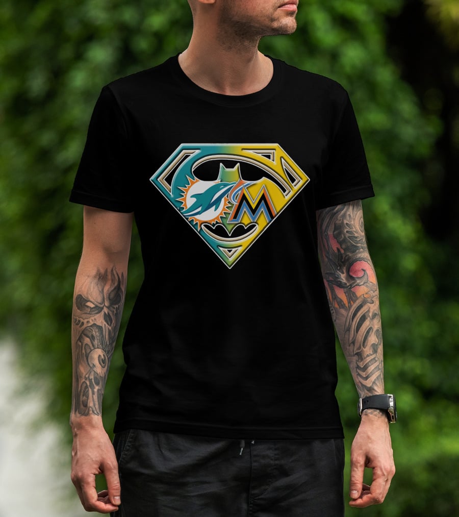 Miami Dolphins Marlins Batman Superman Bat 055 T-Shirt