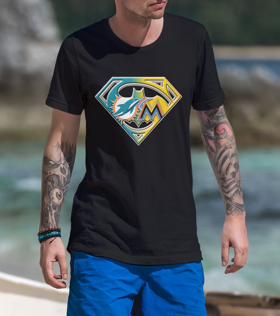 Miami Dolphins Marlins Batman Superman Bat 055 T-Shirt